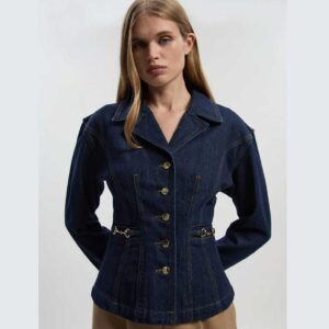 KarenMillen Denim Button Through Nipped Waist Jacket
