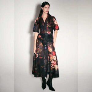 KarenMillen Floral Print Organdie Woven Shirt Dress
