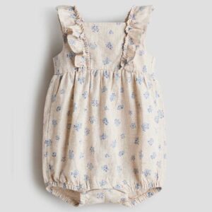 Linen Romper Suit Beige/floral