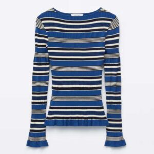 Long-Sleeve Ribbed Top Blue/Black Stripes