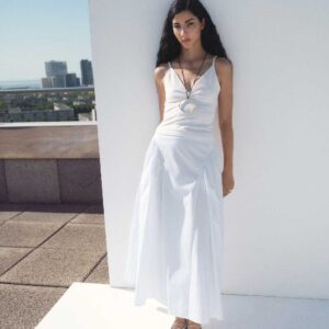 Midi cotton skirt with pleats White