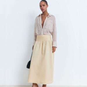 Midi-skirt with frayed ends Pastel Yellow