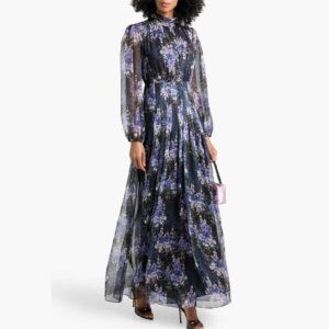 MIKAEL AGHAL Pleated floral-print chiffon maxi dress