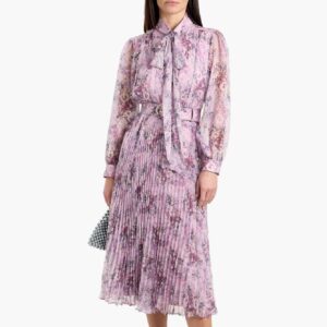 MIKAEL AGHAL Pleated floral-print chiffon maxi dress Lilac