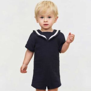 Muslin Sailor Romper Suit Navy blue