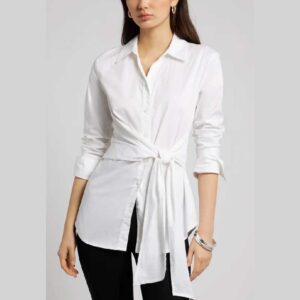 Open Edit Waist Tie Cotton Poplin Button-Up Shirt