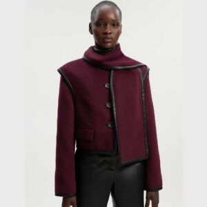 Petite Brushed Wool Pu Mix Detachable Scarf Tailored Crop Coat