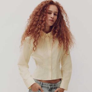 Tapered-Waist Poplin Shirt White/striped