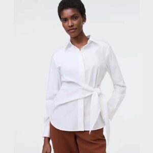 Tie Waist Button Down Shirt White