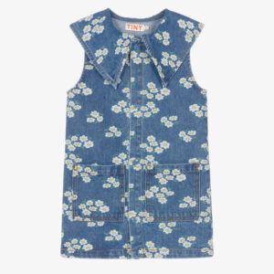 Tinycottons Girls Blue Denim Floral Print Dress