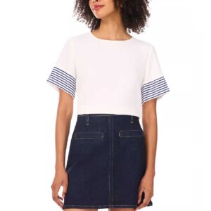 Vince Camuto Women's Crewneck Striped-Sleeve Top