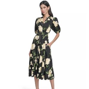 Vince Camuto Women's Printed Puff-Sleeve Midi Dress