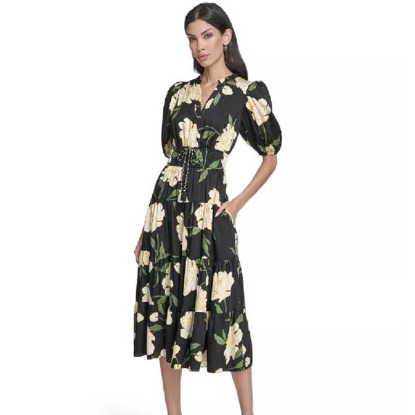 Vince Camuto Women's Printed Puff-Sleeve Midi Dress | Finds Clothing Vince Camuto Women's Printed Puff-Sleeve Midi Dress | Finds Clothing