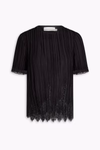 ZIMMERMANN Plissé crepe de chine and lace top