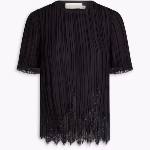 ZIMMERMANN Plissé crepe de chine and lace top