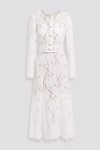 SELF-PORTRAIT Embellished layered corded lace midi dress