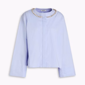 SANDRO Crystal-embellished cotton-poplin shirt