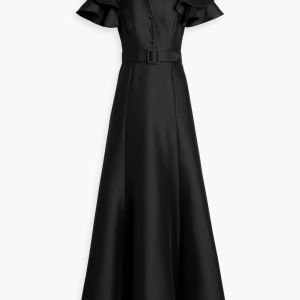 BADGLEY MISCHKA Belted ruffled faille gown