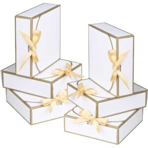 10Pack Small Gift Boxes, 6.5''x6.5''x2'' White Gift Boxes with Ribbon