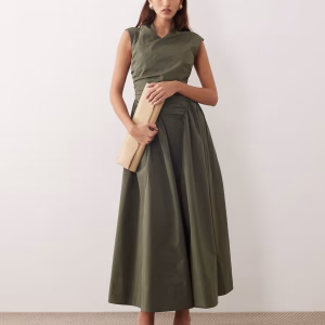 ARRANGE wrap dropped waist maxi dress in dark khaki green