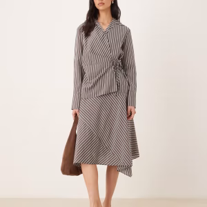 NIA Bronson striped skirt in chambray coffee