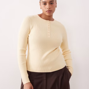 ASOS DESIGN Curve fine gauge henley top in buttermilk