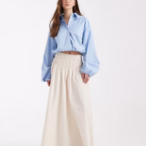 ASOS DESIGN shirred waist detail maxi skirt in stone