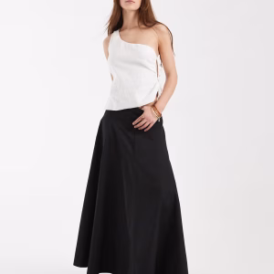 ASOS DESIGN dropped waist maxi dress with godets in cotton poplin in black