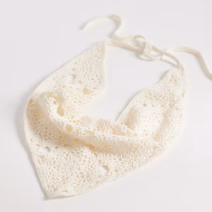 ASOS DESIGN crochet knit headscarf in cream