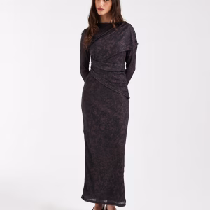 ASOS DESIGN long sleeve wrap detail midi dress in brown animal print