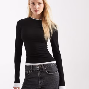 ASOS DESIGN long sleeve double layer top in black