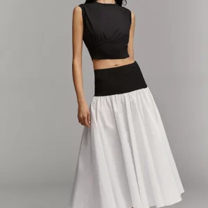 By Anthropologie Cotton Twofer Drop-Waist Midi Skirt