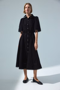 Cotton Shirt Dress with Pintucks