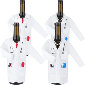 4 Pcs White Coat Wine Bag Felt Doctors White Wine Bottle Cover with Tie Lawyer Beer Can Sleeve Necklace for Nurse Men Women Practitioner Graduation Birthday Anniversary Present Law Student (Doctor)