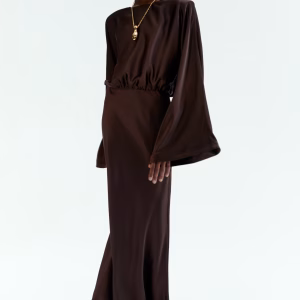 Shoulder-Pad Satin Dress