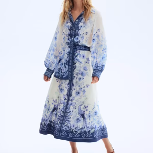 Linen-Blend Maxi Skirt