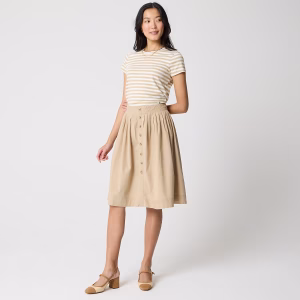 Pleated button-front midi skirt