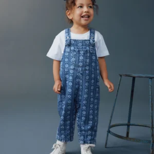 Mid Blue Floral Print Dungarees (3mths-7yrs)