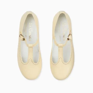 Pale Yellow Leather Girl T-Bar Shoes