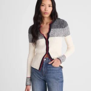 Striped Bouclé-Knit Cardigan