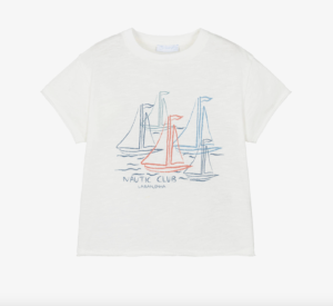 Laranjinha Boys White Cotton Sailboat Graphic T-Shirt