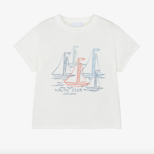 Laranjinha Boys White Cotton Sailboat Graphic T-Shirt