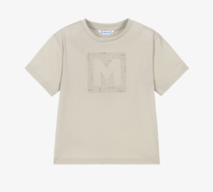 Mayoral Boys Beige Cotton Jersey T-shirt with Tonal Logo Graphic