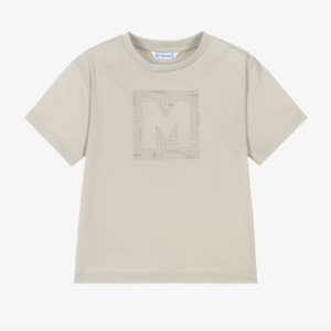 Mayoral Boys Beige Cotton Jersey T-shirt with Tonal Logo Graphic