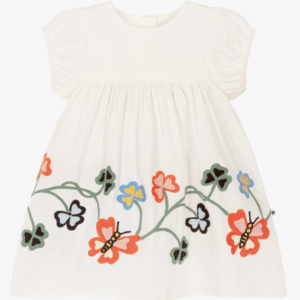 Molo Baby Girls Ivory Cotton Dress with Embroidered Butterflies