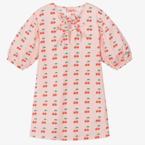 Tinycottons Girls Pink Cotton Cherry Print Dress