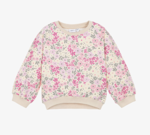 NAME IT Girls Ivory & Pink Organic Cotton Floral Print Sweatshirt