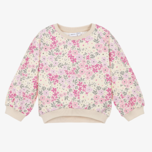 NAME IT Girls Ivory & Pink Organic Cotton Floral Print Sweatshirt