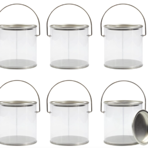 Cornucopia Brands Mini Clear Plastic Paint Cans (6-Pack), Little 3in Tall 1 Cup Miniature Arts, Crafts and Party Favor Cans; NOT for Liquids OR Heavy Objects