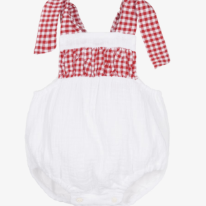 Ancar Baby Girls White & Red Gingham Cotton Shortie